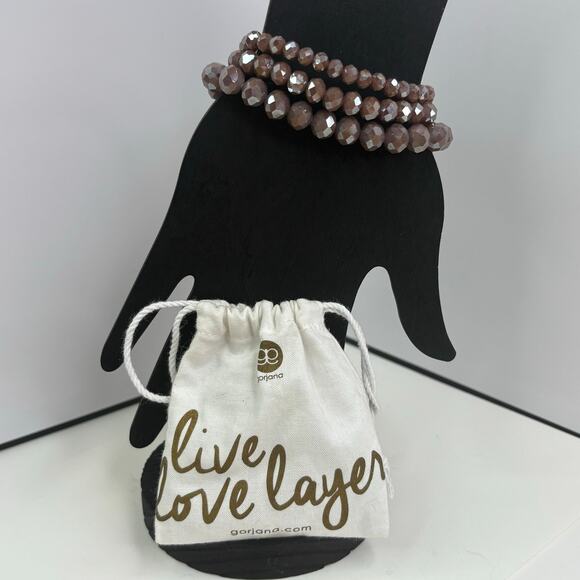 Gorjana Purple Faceted Glass Beaded Stretch Bracelet Set New with Bag 6.75" - Picture 2 of 4